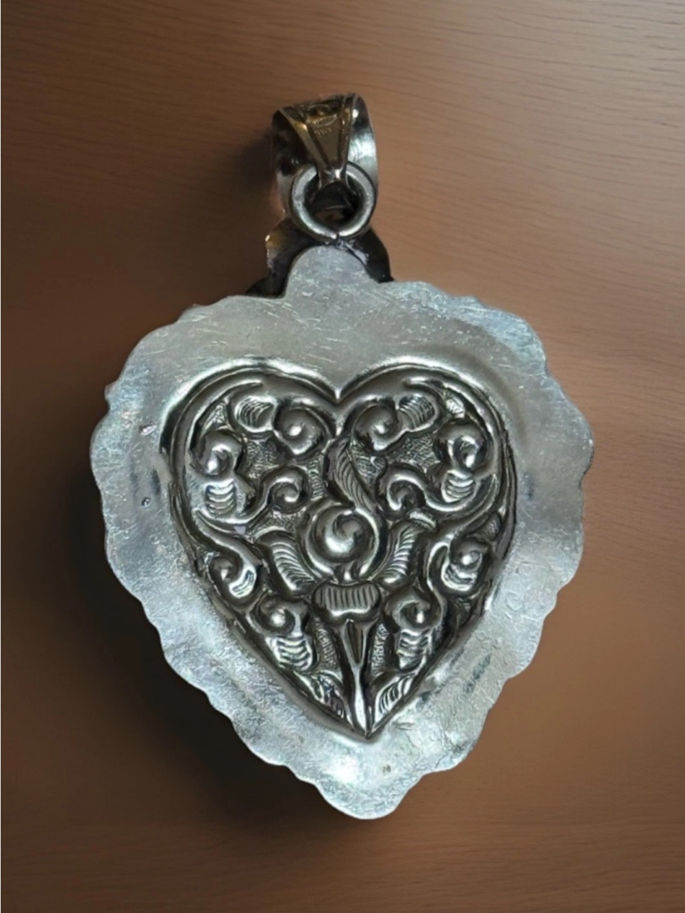 Handcrafted Heart Shape Howlite Turquoise Pendant Set In Silver 3”inch & 29grams - Picture 2 of 8